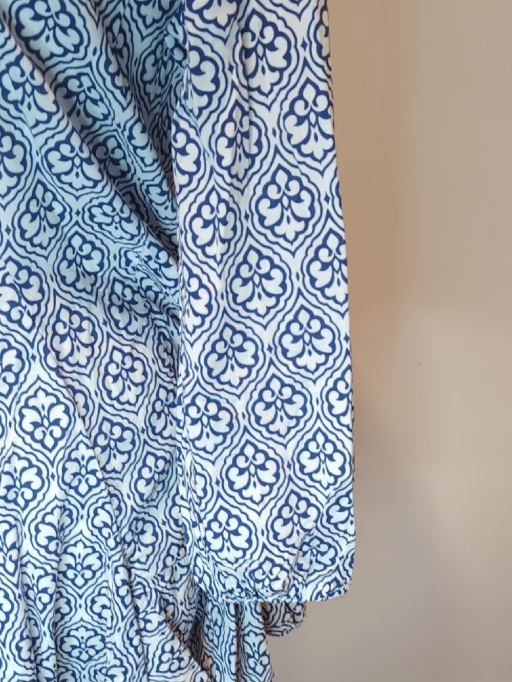 Zara Blue & White Geometric Patterned Button-Up Dress Skater Style Large - Picture 4 of 9